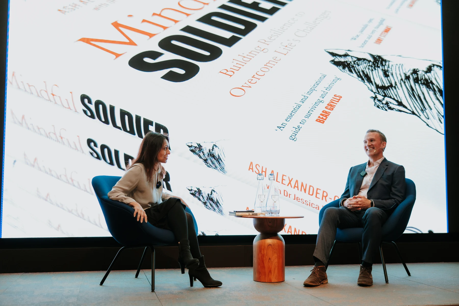 Ash Alexander-Cooper speaking on stage at the Mindful Soldier book launch